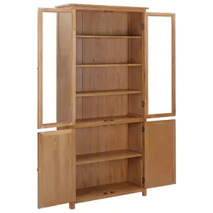 Berkfield Bookcase with 4 Doors 90x35x200 cm Solid Oak Wood and Glass