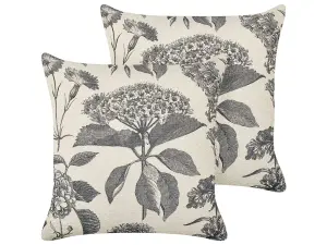 Set of 2 Cushions ROSEMARY Cotton 45 x 45 cm Floral Grey