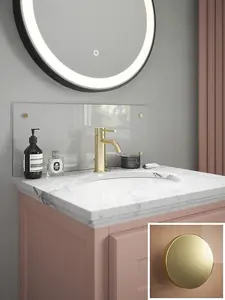 Clear Glass Bathroom Splashback Brushed Brass Cap Wall Panel (W) 600mm x (L) 250mm