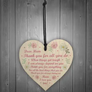 Mum Gift For Mothers Day Birthday I Love You Gift Wooden Hanging Heart Keepsake