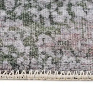 Green Silver Distressed Abstract Anti Slip Washable Runner Rug 60x240cm