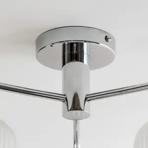 ValueLights Amaia 3 Way Ceiling Light Ribbed Glass Shade IP44 Bathroom - Chrome - Bulbs Included