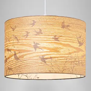 Eco Friendly Bamboo Wood Effect Lamp Shade with Inner Lining of Birds and Trees