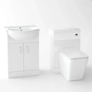 Nes Home Ellen 550mm Vanity Basin Unit, WC Unit & Elora Back To Wall Toilet White