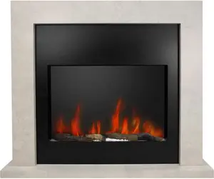 Black & Stone Wall Mounted Electric Fireplace With Logs Crystals & Pebbles - Amberglo