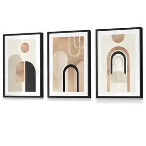 Set of 3 Mid Century Terracotta and Black Arches Wall Art Prints / 30x42cm (A3) / Black Frame