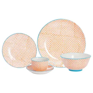 Nicola Spring - Hand-Printed Dinner Set - Orange - 30pc