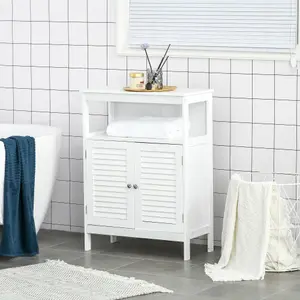 kleankin Wooden Bathroom Floor Cabinet with Door Corner Storage Oragnizer White