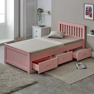 Mission Solid Wooden Storage Bed Frame 3ft Single - Pink