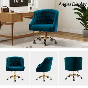 Mid-Back Executive Velvet Swivel Office Chair With High Density Foam Teal