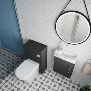 Power Cloakroom Bundle - Right Wall Hung Vanity Unit, Concealed Cistern WC Unit, Toilet & Tap, 440mm - Graphite/Chrome - Balterley