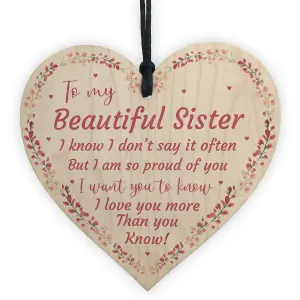 Red Ocean Beautiful Sister Wooden Heart Special Gift For Sister Birthday Christmas Keepsake Plaque