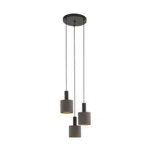 Pendant Ceiling Light Colour Dark Brown Shade Cappuccino Gold Fabric Bulb E27 3x60W