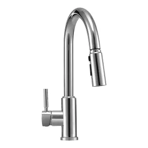 Single Stainless Steel Lever Handle Kitchen Tap with Pull-Out Hose in Silver