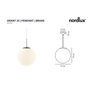 Nordlux Grant 35 Indoor Living Dining Glass Pendant Ceiling Light in Brass (Diam) 35cm