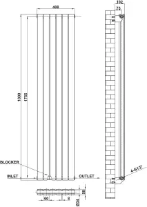 Designer White Double Vertical Flat Panel Radiator - 1800x408mm