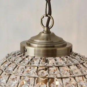 Hanging Ceiling Pendant Light Antique Brass Glass Round Metal Lamp Shade Holder