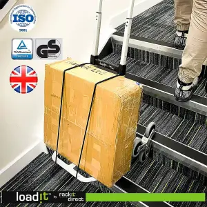 LoadIt 70KG Stair Climber Folding Trolley Sack Truck Barrow, Hand Truck, Bungee Cord, 6 Rubber Wheels ISO & TUV GS Certified.