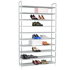 Berkfield Shoe Rack with 10 Shelves Metal and Non-woven Fabric Silver