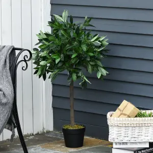 Outsunny Set Of 2 90cm/3FT Artificial Bay Laurel Topiary Trees w/Pot Fake Plant