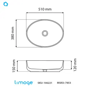 7853 Ceramic 50cm x 38cm Vert Oval Countertop Basin