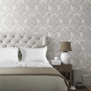 Muriva Grey Damask Shimmer effect Embossed Wallpaper