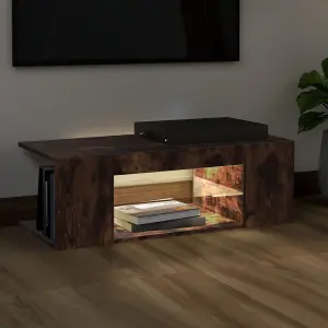 Berkfield TV Cabinet with LED Lights Smoked Oak 90x39x30 cm