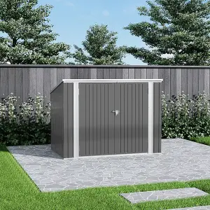 176cm W Outdoor Garden Steel Storage Shed Pent Tool Shed for Trash Cans with Sloping Top and Lockable Doors, Grey