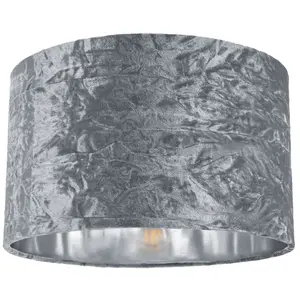 Modern Crushed Velvet Lamp Shade with Shiny Paper Inner Silver / 20cm H x 30cm W x 30cm D