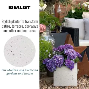 Set of 2 IDEALIST™ 30cm Square Planter, Flower Box Garden Planters, Grey Marble Effect Outdoor Plant Pots, 27L