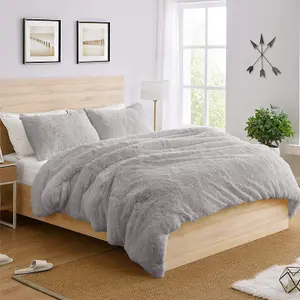 Silver Faux Fur Duvet Cover Set