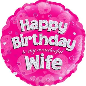 Oaktree 18 Inch Circle Happy Birthday Wife Foil Balloon Pink/Silver (18in)