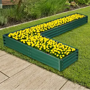 Dark Green Outdoor Metal L Shaped Raised Garden Bed Corner Seed Bed L 207 cm x W 277 cm