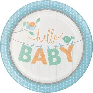 Creative Party Hello Baby Paper Party Plates (Pack of 8) Blue/White/Orange (One Size)