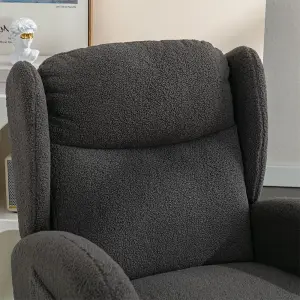 Modern Teddy Fabric Upholstered Rocking Chair Wingback Padded Seat For Living Room Bedroom, Grey 