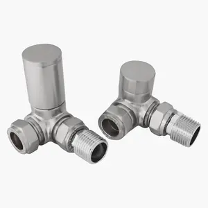 Rinse Bathrooms 15mm Round Head Corner Radiator Valves Corner Towel Rail Valve Satin Nicke