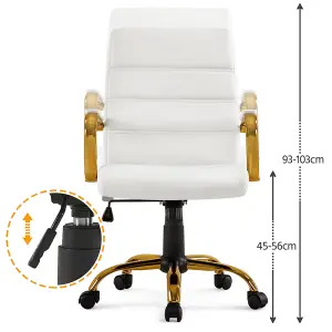 Yaheetech Height Adjustable PU Leather Office Chair with Gold Frame and Wheels - White