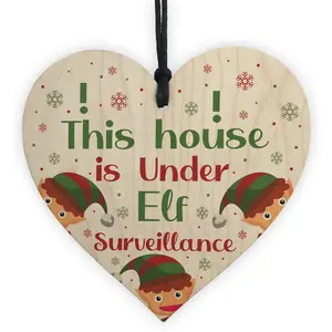 Elf Sign Elf Accessories Wood Heart Under Elf Surveillance Christmas Decoration Gift