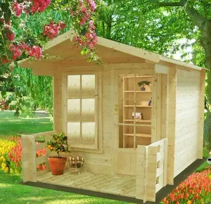 Maulden with veranda Log Cabin Home Office Garden Room Approx 8 x 8 Feet