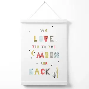 Cute Love you to the Moon Scandi Quote Poster with Hanger / 33cm / White