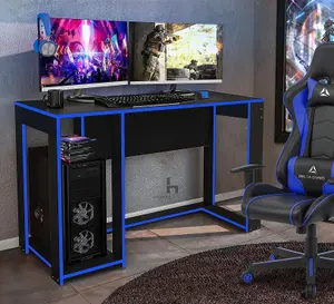 Ryker Gaming Desk Computer Table Workstation, Black With Blue Trim