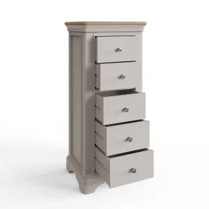 Large 5 Drawer Chest Of Drawers Solid Oak Dove Grey Painted Finish Ready Assembled