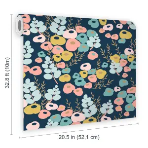 Superfresco Easy Lily Retro Navy Floral Wallpaper