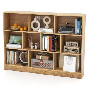 COSTWAY 10-Cube Bookshelf 140CM Wood Display Shelf 3-Tier Storage Organizer