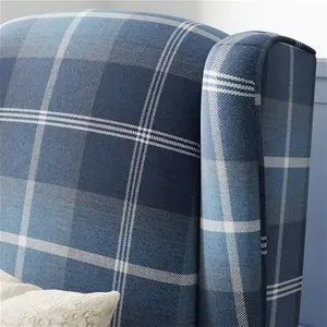 Dunelm Oswald Grande Check Wingback Armchair, Country, Blue, Navy Oswald Wingback, Textured Weave Fabric