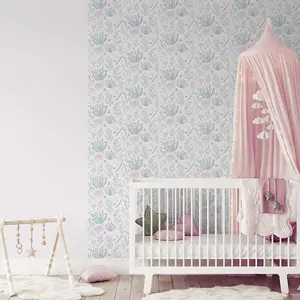 Muriva Pink Floral Water coloured effect Embossed Wallpaper