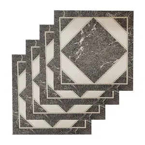 Floor Tiles Self Adhesive Vinyl Flooring Kitchen Bathroom Grey Black Marble Mosaic Pack of 4 Tiles (0.37sqm)