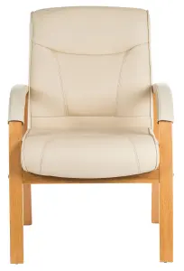 Knightsbridge Visitor Chair in Cream Bonded Leather and Oak coloured legs