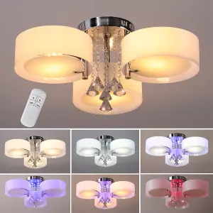 Modern Round Chandelier Acrylic LED Ceiling Light with Crystal Accent Color Changing