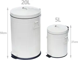 simpa White 2PC Metal Pedal Dustbin 20L & 5L Set